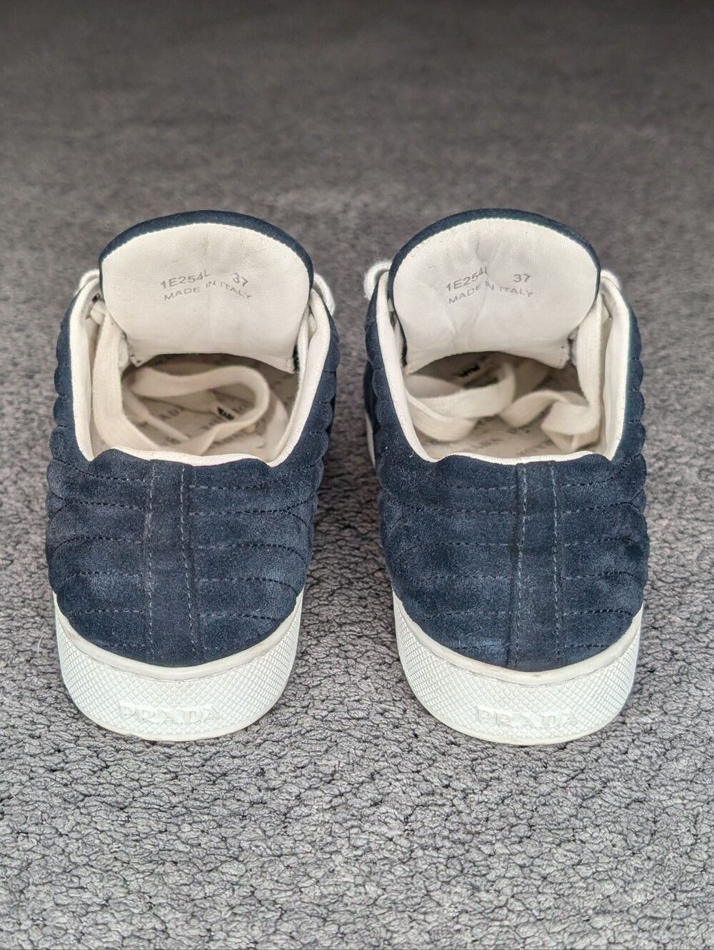 Prada Quilted Suede Lace-Up Sneaker Navy Blue Women's 7 - Picture 4 of 12